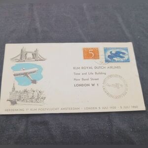 KLM Royal Dutch Airlines 1960 First Flight London Original Envelope